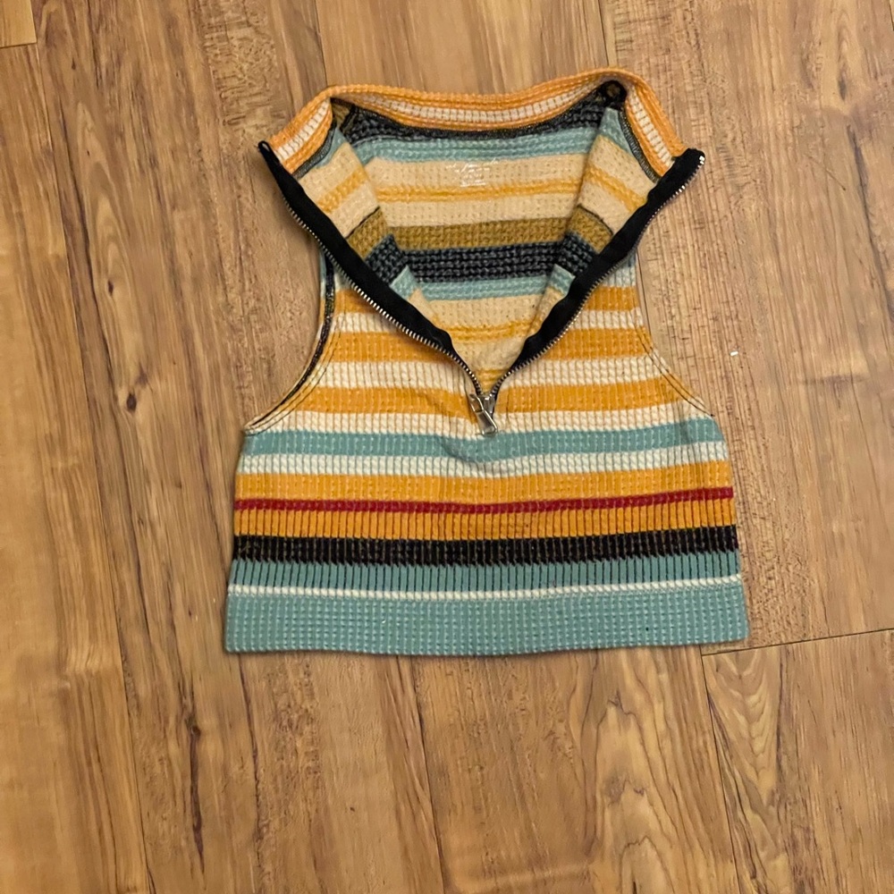 Blue and Yellow Ribbed Crop Tank Top